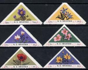 Croatia 1951 Flowers triangular perf set of 6 surcharged ...