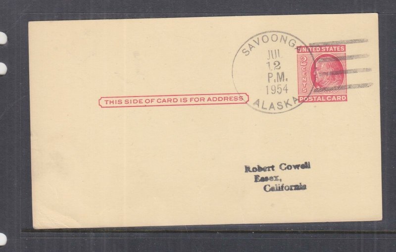 ALASKA, SAVOONGA 4 Bars, 1954 2c. Postal Card