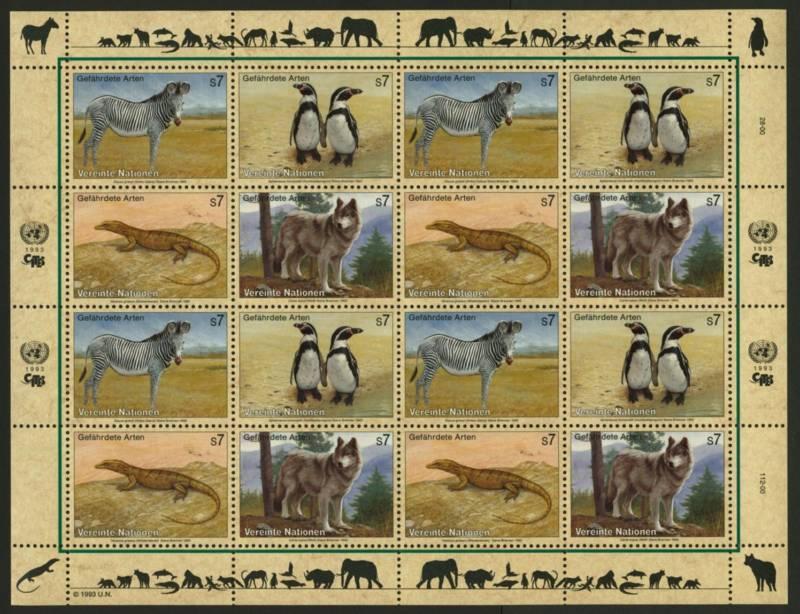 United Nations - Vienna 146a Sheet MNH Animals, Birds, Zebra, Penguin, Wolf