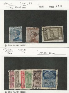 Italy - Rhodes, Postage Stamp, #7-8, 63, 15-21 Used, 1912-29, JFZ