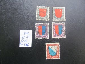 SWITZERLAND 1920 USED SC B15-17+ SET VF/XF $60 (185)