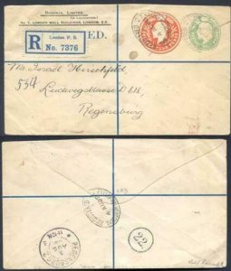 ESC681 KEVII 1/2d yellow Green and 4d Stamped to Order Registered Envelope Used 