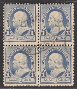 US Stamp #219 1c Dull Blue Franklin Block of 4 USED SCV $5.25