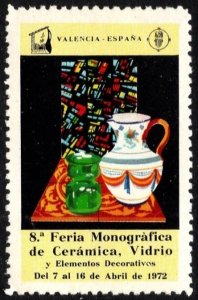 1972 Spain Poster Stamp 8th Monographic Fair Of Ceramics, Glass, And Decorative