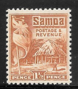 Samoa Scott 144a Unused HOG - 1921 1½p British Flag and Samoan House-SCV $20.00
