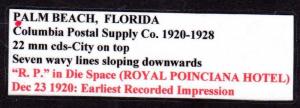 $Florida Machine Cancel Cover, Palm Beach, 3/8/1921, RP in Die space