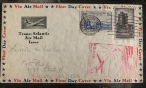 1939 Marseille France First Flight Cover FFC To New York USA Transatlantic Mail