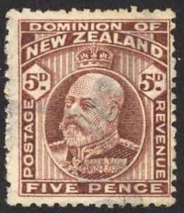 New Zealand Sc# 136 Used 1909-1912 5p red brown Edward VII Otira Gorge