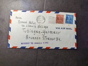 1951 USA Airmail Cover Windsor CT to Tubingen Germany Missent to Jamaica BWI