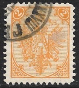 BOSNIA AND HERZEGOVINA 1895-1900 2k Org-Yellow Arms P.11 1/2 Sc 4a,SG108 VFU