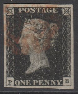 SG 2 1d black plate 10 lettered PB. Very fine used with a red Maltese cross... 