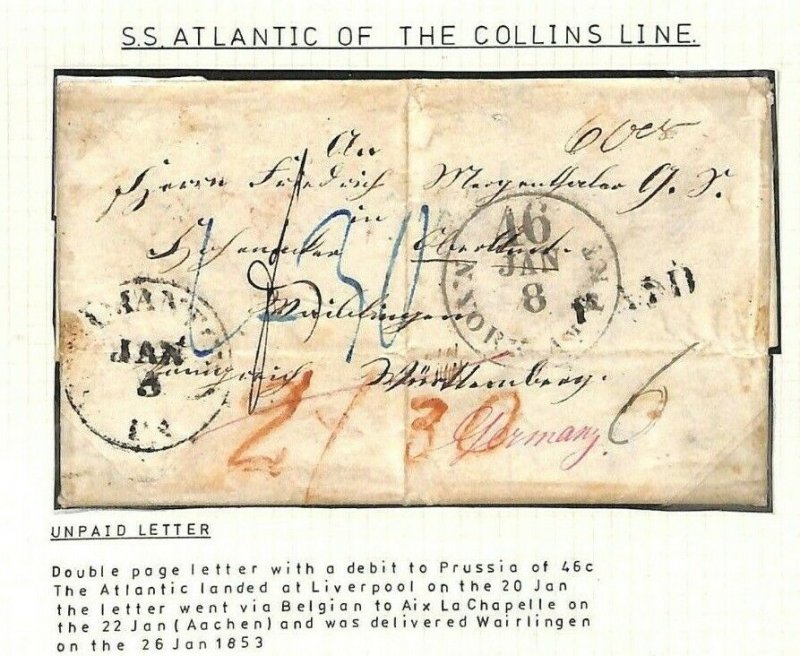 USA Cover PRUSSIAN CLOSED MAIL *Collins Line* Transatlantic 1853 Letter APH69