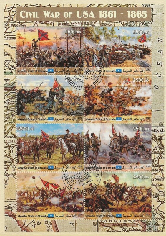 Thematic stamps Somalia 2010 USA Civil War  8 value sheet used