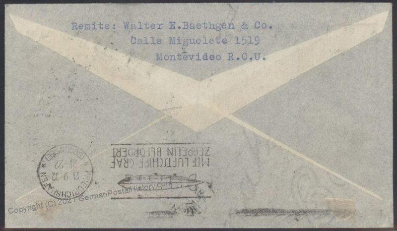 Uruguay 1932 Graf Zeppelin SAF  Cover Mi278Fa Pegasus Germany 106942