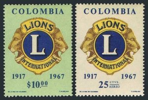 Colombia 770, C492, MNH. Michel 1106-1107. Lions International, 50th Ann. 1967.