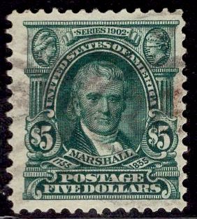 US Stamp #313 $5 Marshall USED SCV $675.00. Light Cancel!