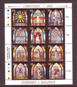 Guernsey Sc 525 1993  Christmas Church Windows stamp sheet mint NH