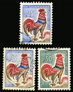 France #1024 #1024B + Luminescent Paper Gallic Cock Postage Stamps 1962-65 Used