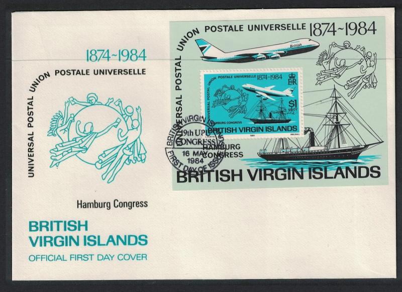 BVI Ships Airplane Universal Postal Union Congress Hamburg MS FDC SG#MS530