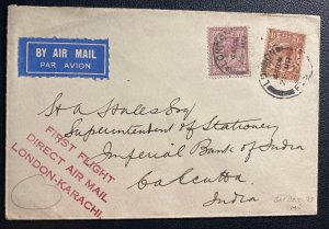 1929 London England First Flight Airmail Cover FFC To Calcutta India