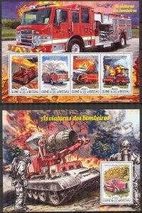 Guinea Bissau 2015 Fire Trucks sheet + S/S MNH