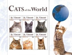 St. Vincent 2010 - SC# 3728 Cats of the World, Animals - Sheet of 6 Stamps - MNH