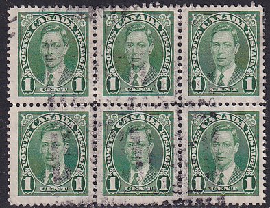 Canada 1937 Sc 231 King George 6th Block of 6 Stamp Used