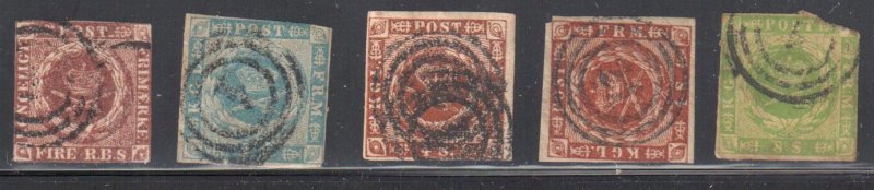 Denmark #2, 3, 4, 4a, 5 USED -- #5 has faults