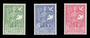 Belgium #B544-546 Cat$67.50, 1953 Allegory, set of three, never hined