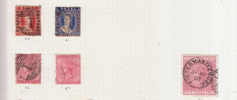 NATAL 1870- 1899 VALUES TO 5/- USED  SG 60 TO SG 72