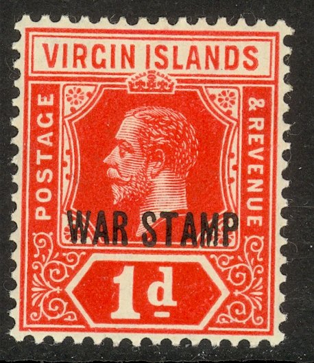 BRITISH VIRGIN ISLANDS 1916-17 KGV 1d WAR TAX Stamp Scott No. MR1 MLH