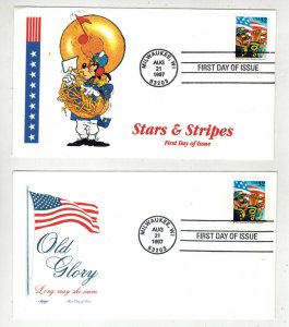 1997 STARS & STRIPES FOREVER SET OF 2 FDCs WISCONSIN INC. 1 UNKNWON CACHET