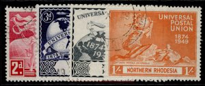 NORTHERN RHODESIA GVI SG50-53, anniversary of UPU set, FINE USED. Cat £11.