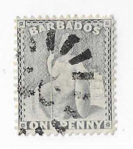 Barbados Sc #51b 1p grey blue used with '3' cancel VF