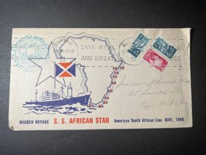 1946 South Africa Cover Durban to New York NY USA SS African Star Maiden Voyage