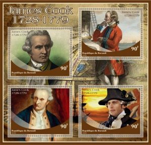 Stamps. Ships. Exploers. James Cook  2022 year 1+1 sheets perf  Burundi