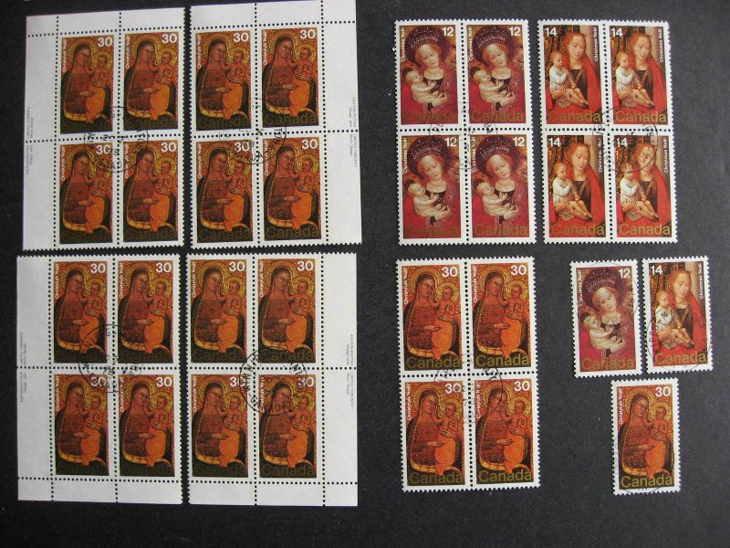 Canada 1978 Christmas Sc 773-5 first day cancelled singles, blocks,MS PB Bileski 