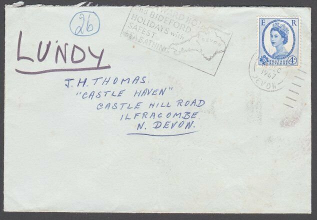 GB LUNDY 1967 cover - Puffin stamp - .......................................F849