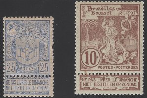 Belgium Scott #80 & #78, Mint Hinged OG VF Stamps