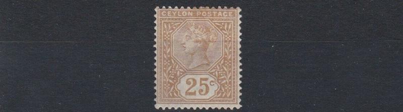 CEYLON  1886  S G  198    25C  YELLOW BROWN   MH  