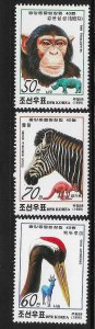 Korea 1999 Central Zoo Zebra Crane Chimpanzee Sc 3850-3852 MNH A3347