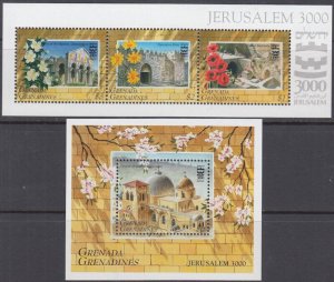 GRENADINES Sc #1840-1 CPL MNH SHEET of 3 + S/S - 3000th ANN CITY of JERUSALEM