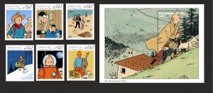 Stamps. Art, Comics TinTin Niger 2022 year, 6 stamps + block perforated