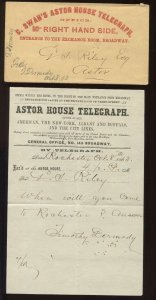 C. Swan's Astor House Telegraph Cover & Match Telegram Rochester to NYC LV6756