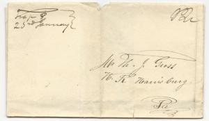 US Stampless Cover Folded Letter Trap, PA M/S January 23, 1832 12c Rate