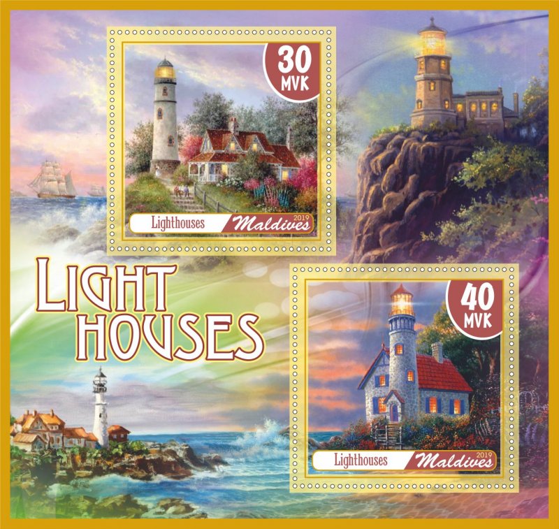 Stamps. Lighthouses  2019 year 1+1 sheets perforated