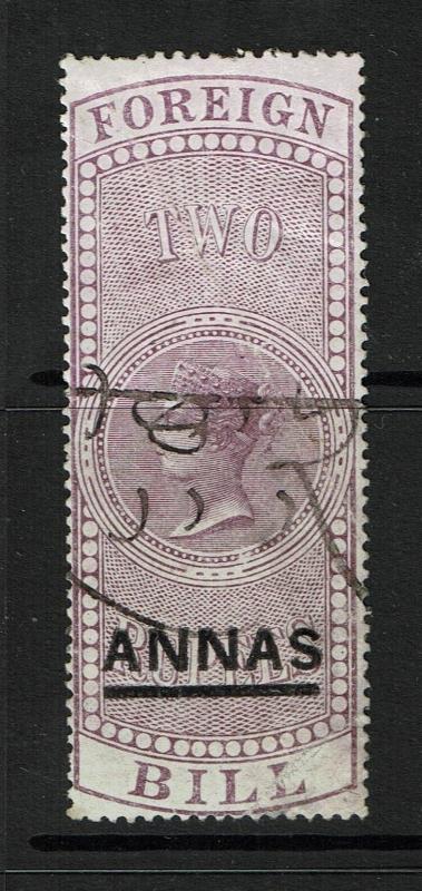 India 1861 2 Annas Foreign Bill Used (BF#20) / Lt Creases / Bottom Scuff - S1193