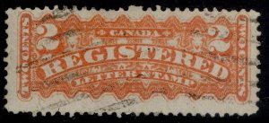 CANADA QV SG R1, 2c orange, FINE USED.