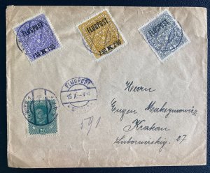 1918 Vienna Austria Early Airmail Cover To Krakow Poland Sc#C1-3