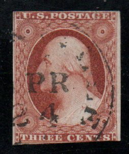 US #11 XF-SUPERB, super nice town cancel, four full margins,   super select, ...